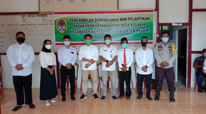 Bhabinkamtibmas Polsek Nanga Pinoh Bripka Dirhamsyah,Hadiri Kegiatan Pengambilan Sumpah / Janji dan Pelantikan Badan Permusyawaratan Desa ( BPD ) Desa Kelakik